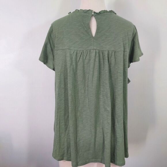 Ella Moss Shirt Top Size XXL Flowy Stretch Lace Trim Cap Sleeve Green Keyhole - Picture 9 of 13